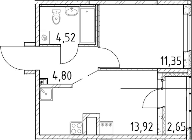 1-комнатная квартира 34.59 м², 11/23 эт., ЖК «Город Первых»